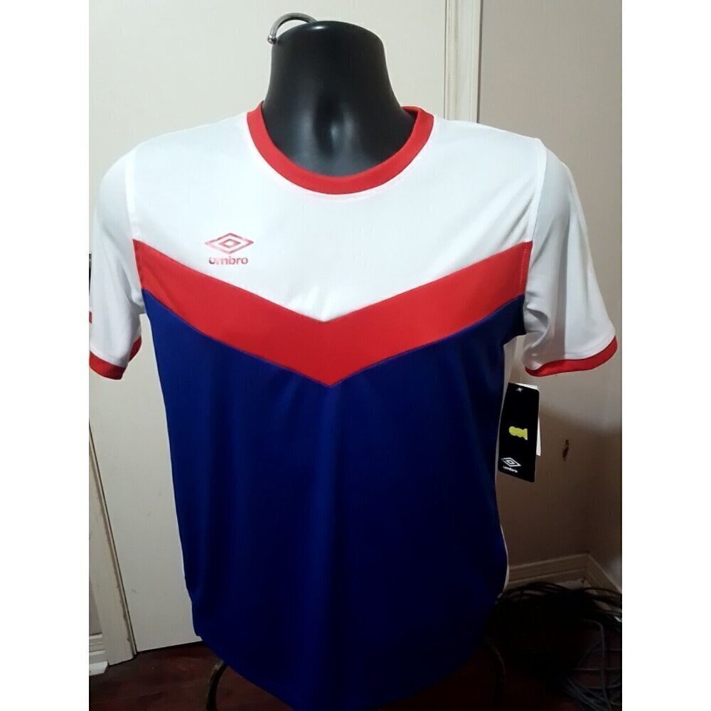 New NWT Umbro Boy's Jersey Athletic T- Shirt XL 14/16 White Red Blue
